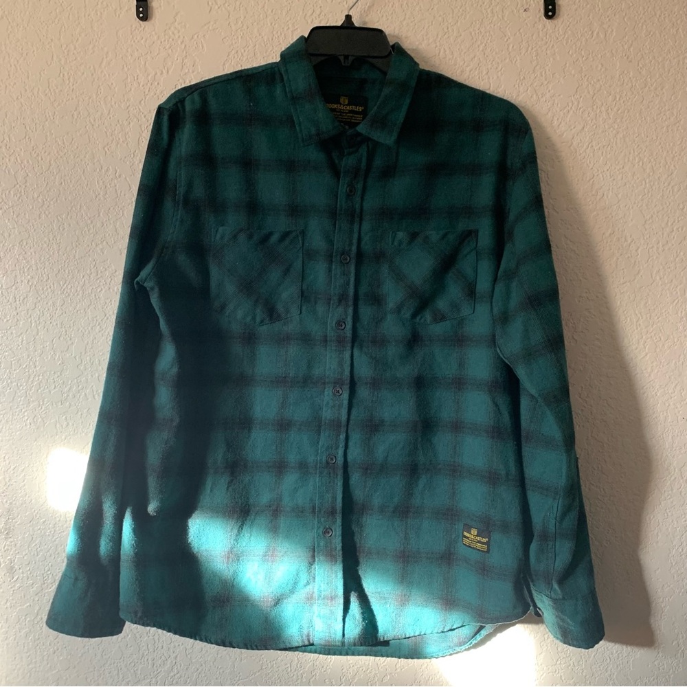 Crooks & Castles long sleeve plaid green long sleeve button down top